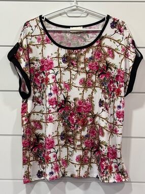 Lucy & Laurel made in Canada floral print t-shirt tab sleeves size XL